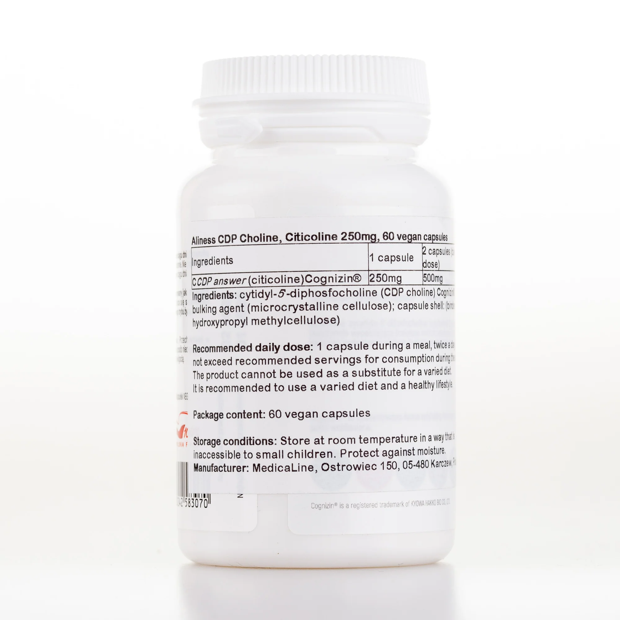 CDP Choline, Citicoline 250mg, 60 vegan capsules, Nootropics - Image 2