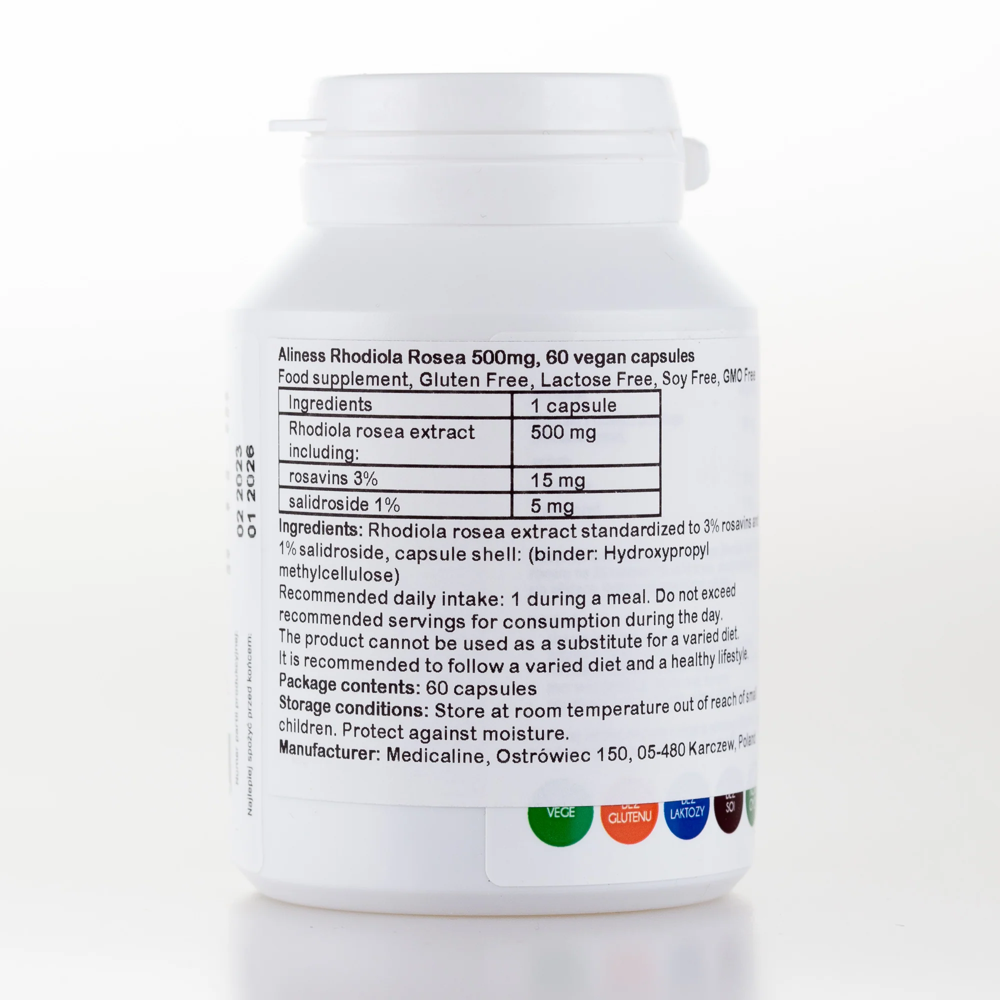 Rhodiola Rosea 500mg, 60 vegan capsules - Image 2