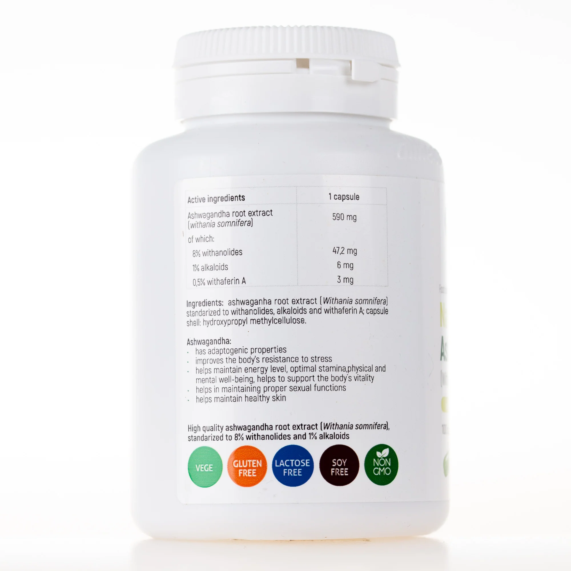 Natural Ashwagandha (Withania Somnifera) 580 mg 9%, 100 Vegan capsules - Image 3