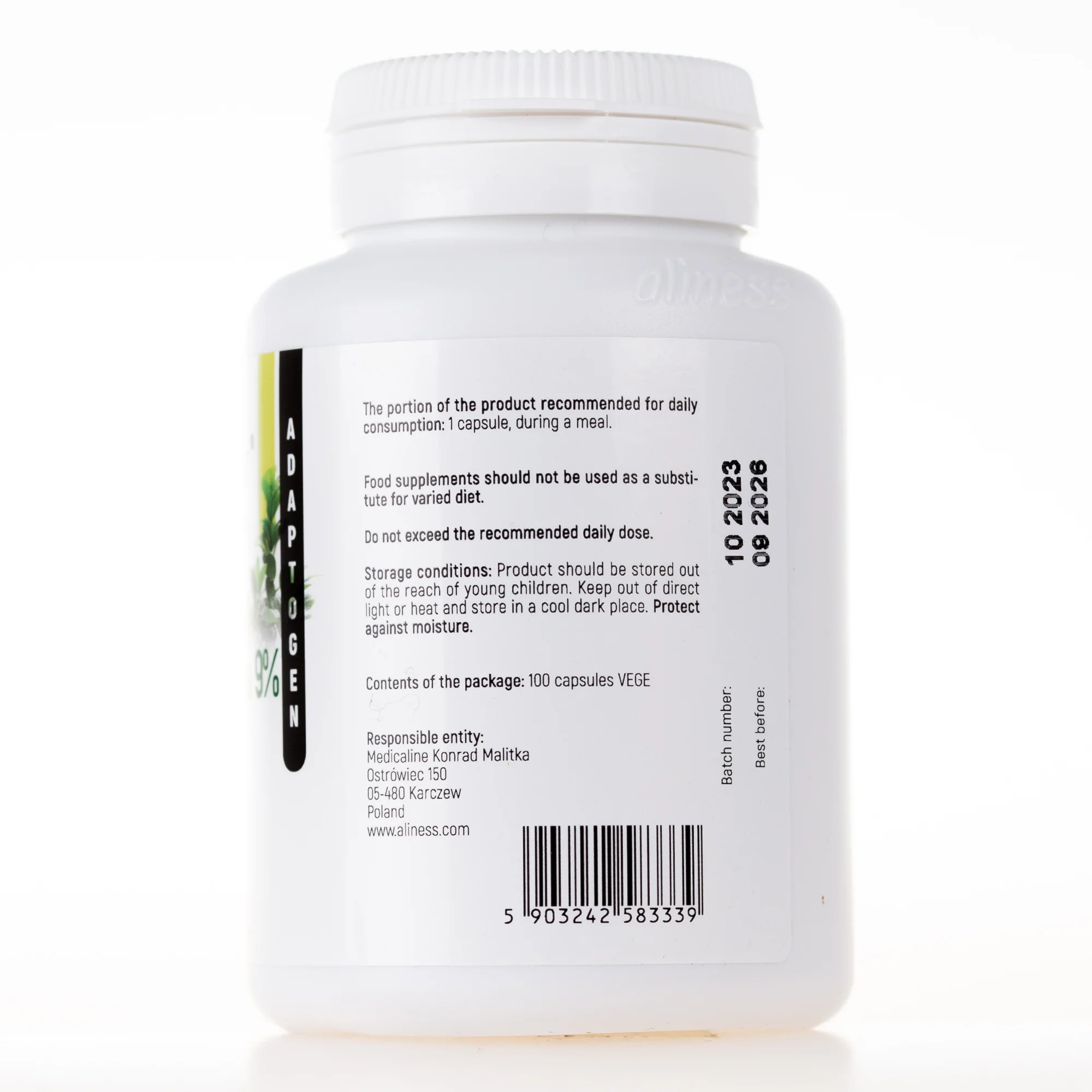 Natural Ashwagandha (Withania Somnifera) 580 mg 9%, 100 Vegan capsules - Image 4