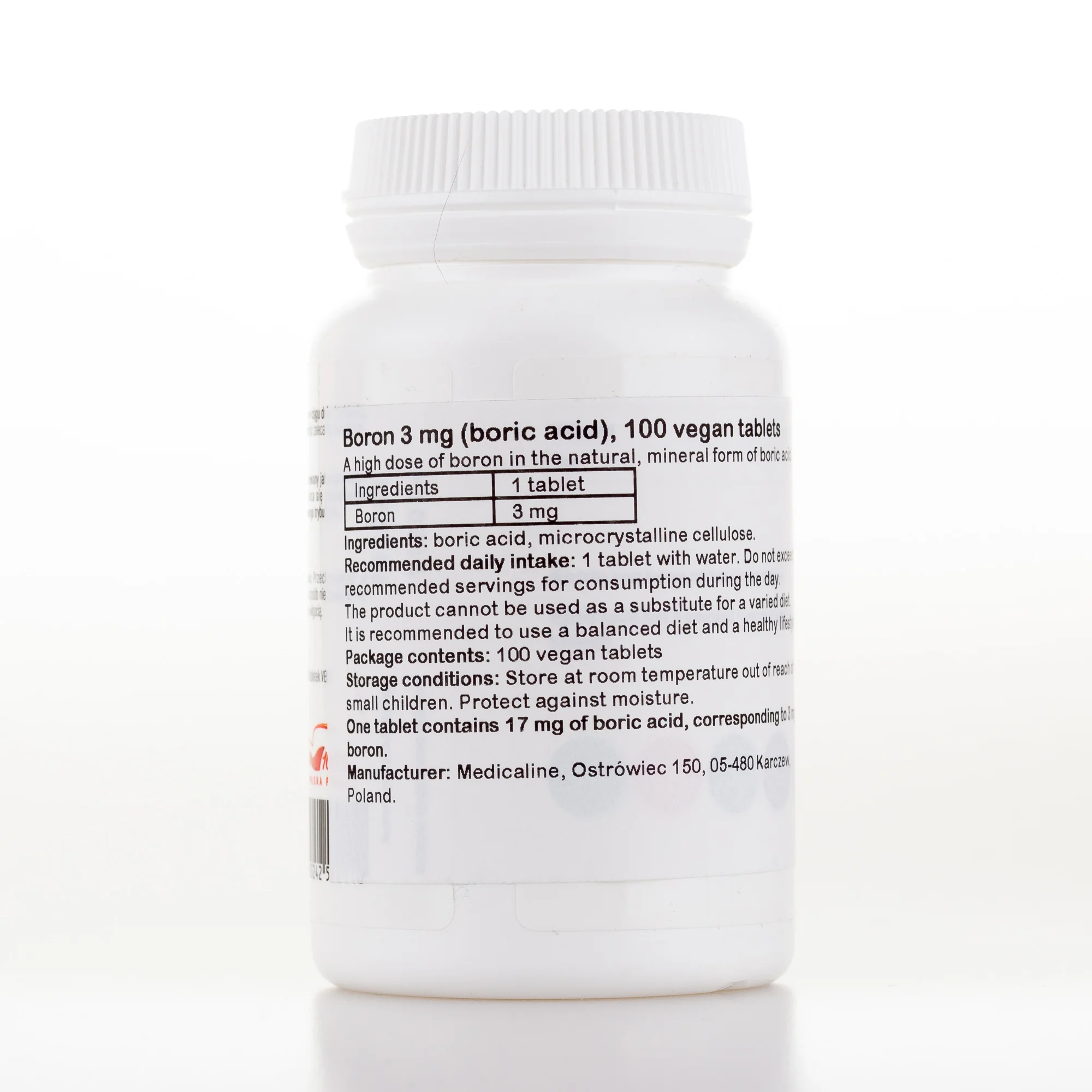 Boron 3 mg (boric acid), 100 vegan tablets - Image 2