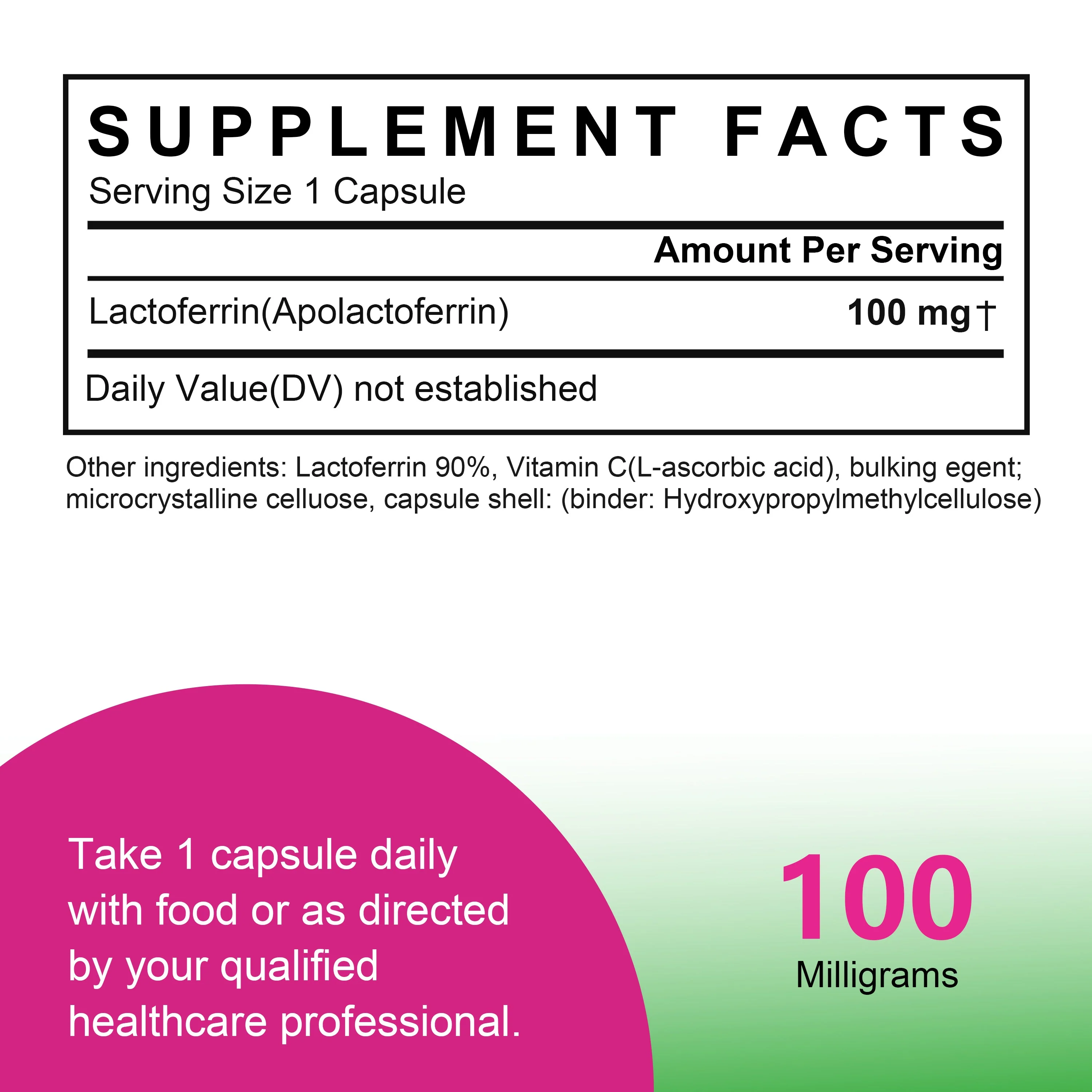 Lactoferrin, 30 capsules, LFS 90% 100mg, 1 month supply - Image 3