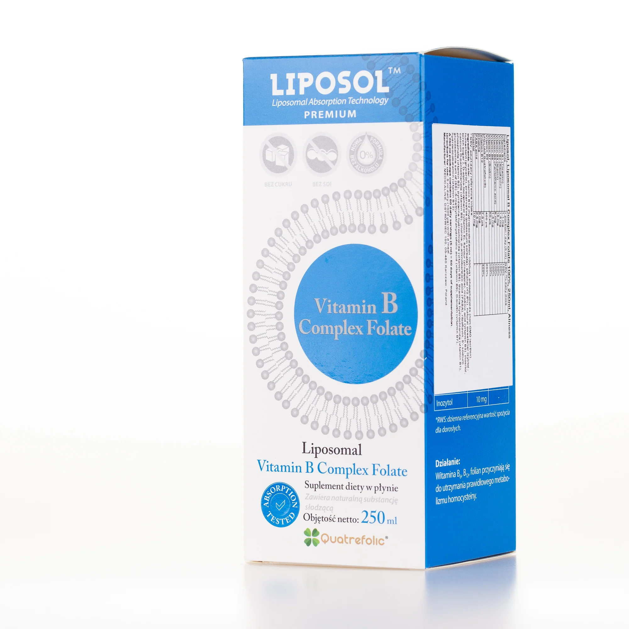 Liposol, Liposomal B Complex Folate, Choline, PABA, Inositol, Vitamin B1, B2, B3, B5, B6, B7 Biotin, B9, B12 250ml, Aliness - Image 3