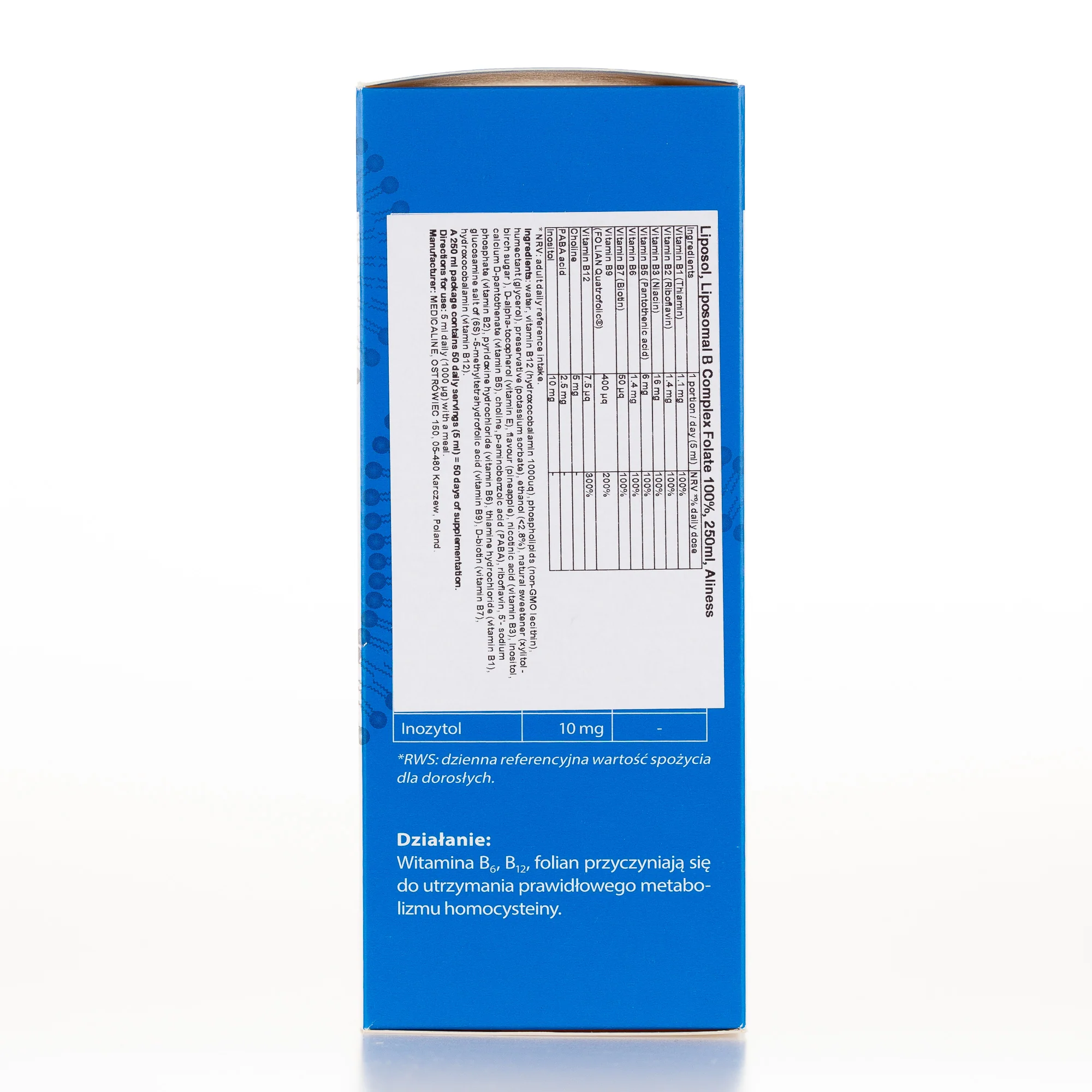 Liposol, Liposomal B Complex Folate, Choline, PABA, Inositol, Vitamin B1, B2, B3, B5, B6, B7 Biotin, B9, B12 250ml, Aliness - Image 4