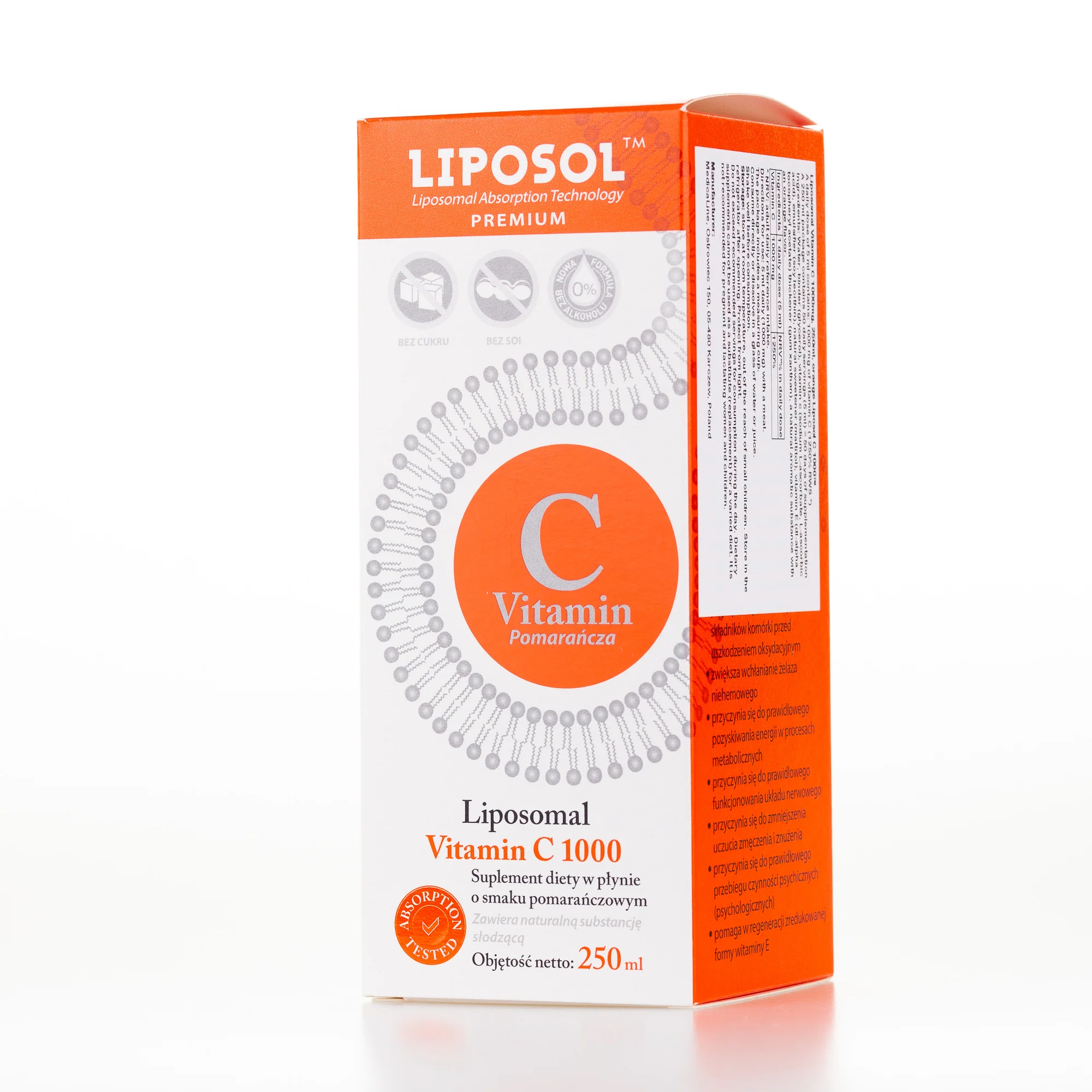 Liposol, Liposomal Vitamin C 1000 mg, 250 ml, orange flavour, Liposol, Aliness - Image 3