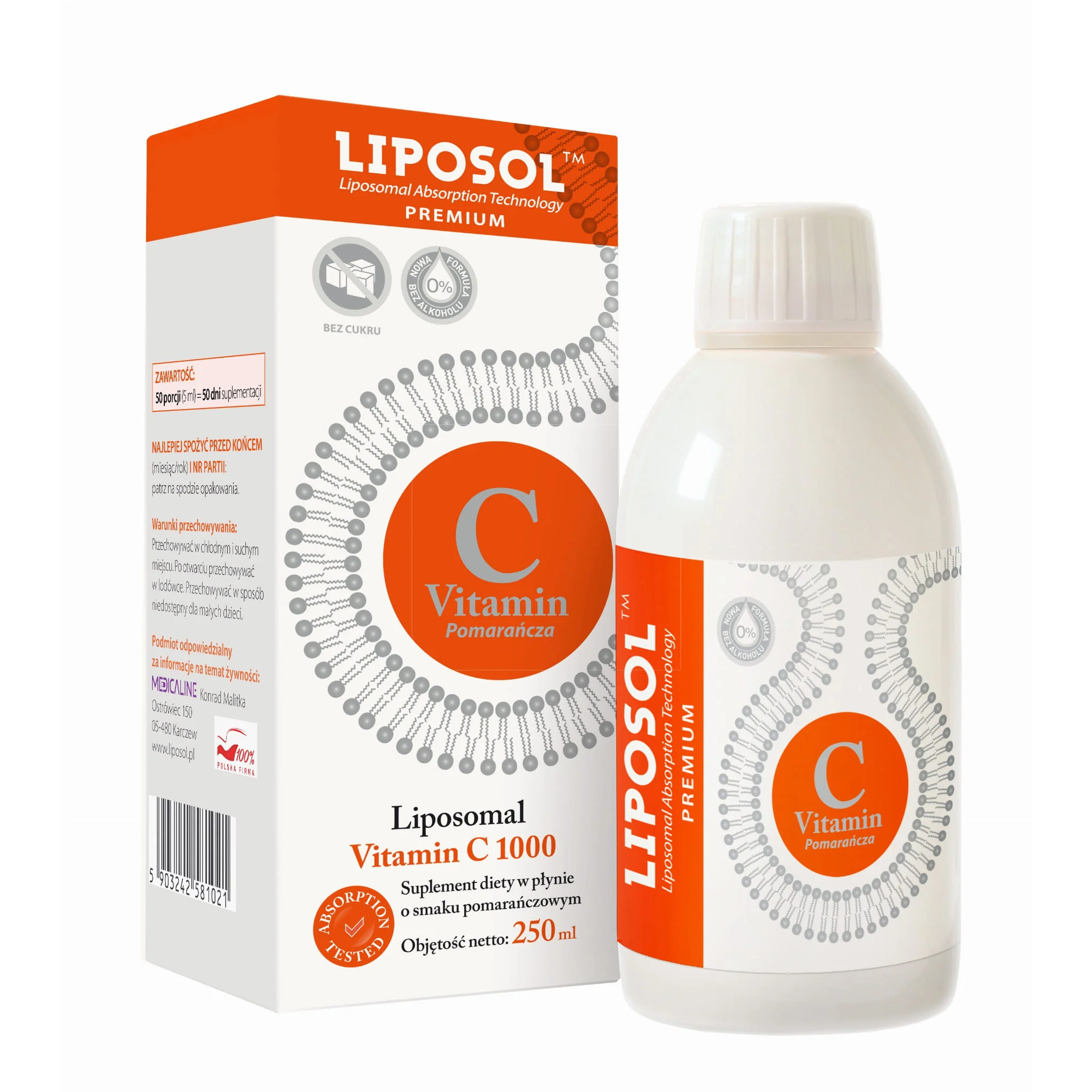 Liposol, Liposomal Vitamin C 1000 mg, 250 ml, orange flavour, Liposol, Aliness - Image 6