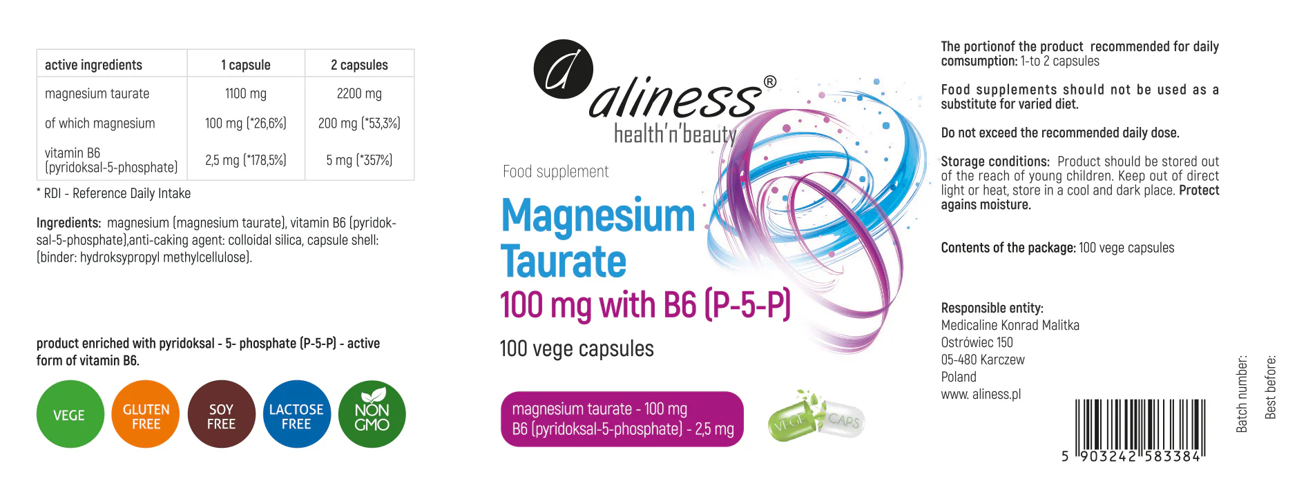 Magnesium Taurate with Vitamin B6 (P-5-P), 100 vegan capsules - Image 4