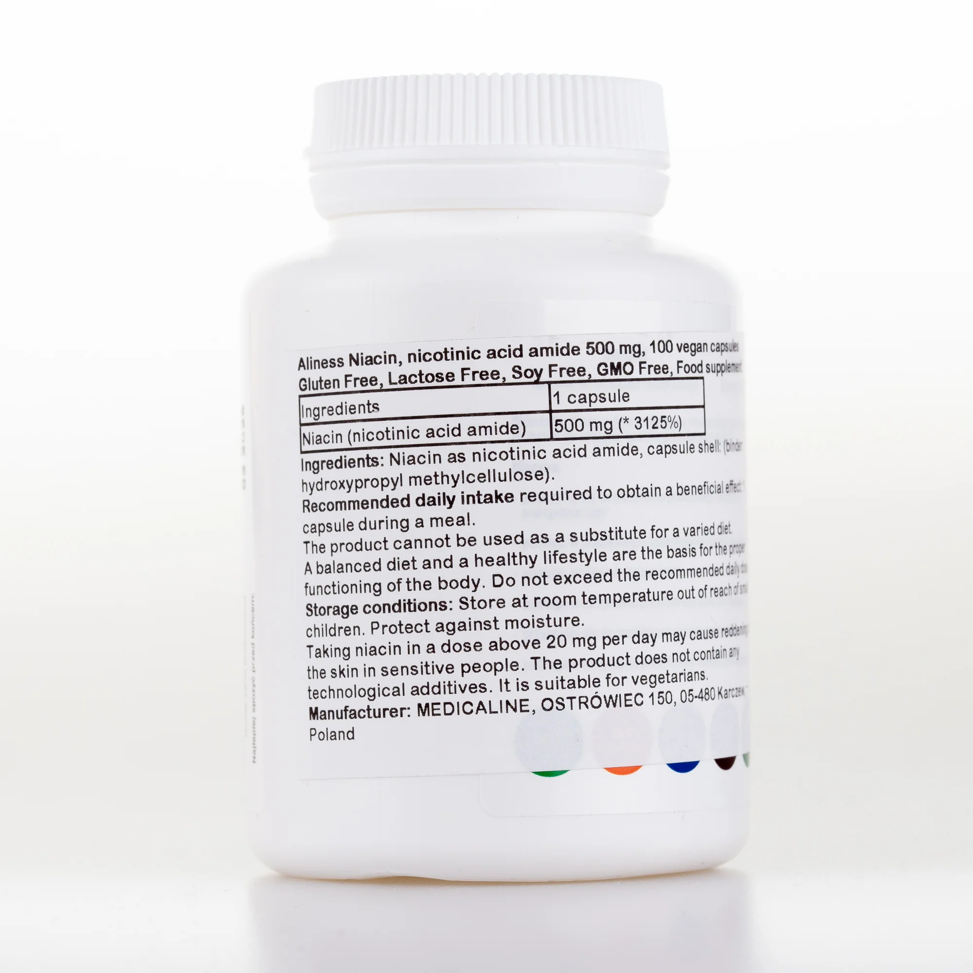 Niacin, nicotinic acid amide 500 mg, 100 vegan capsules - Image 2