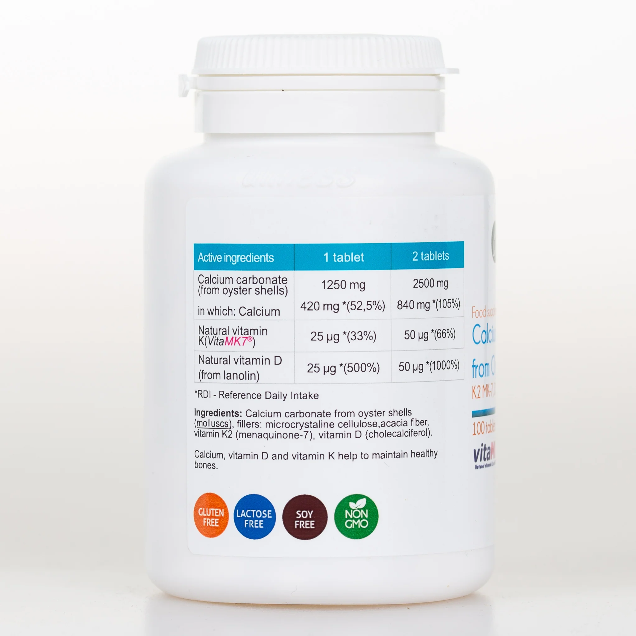 Oyster Shell Calcium with vitamins K2 and D3, 100 pills - Image 3