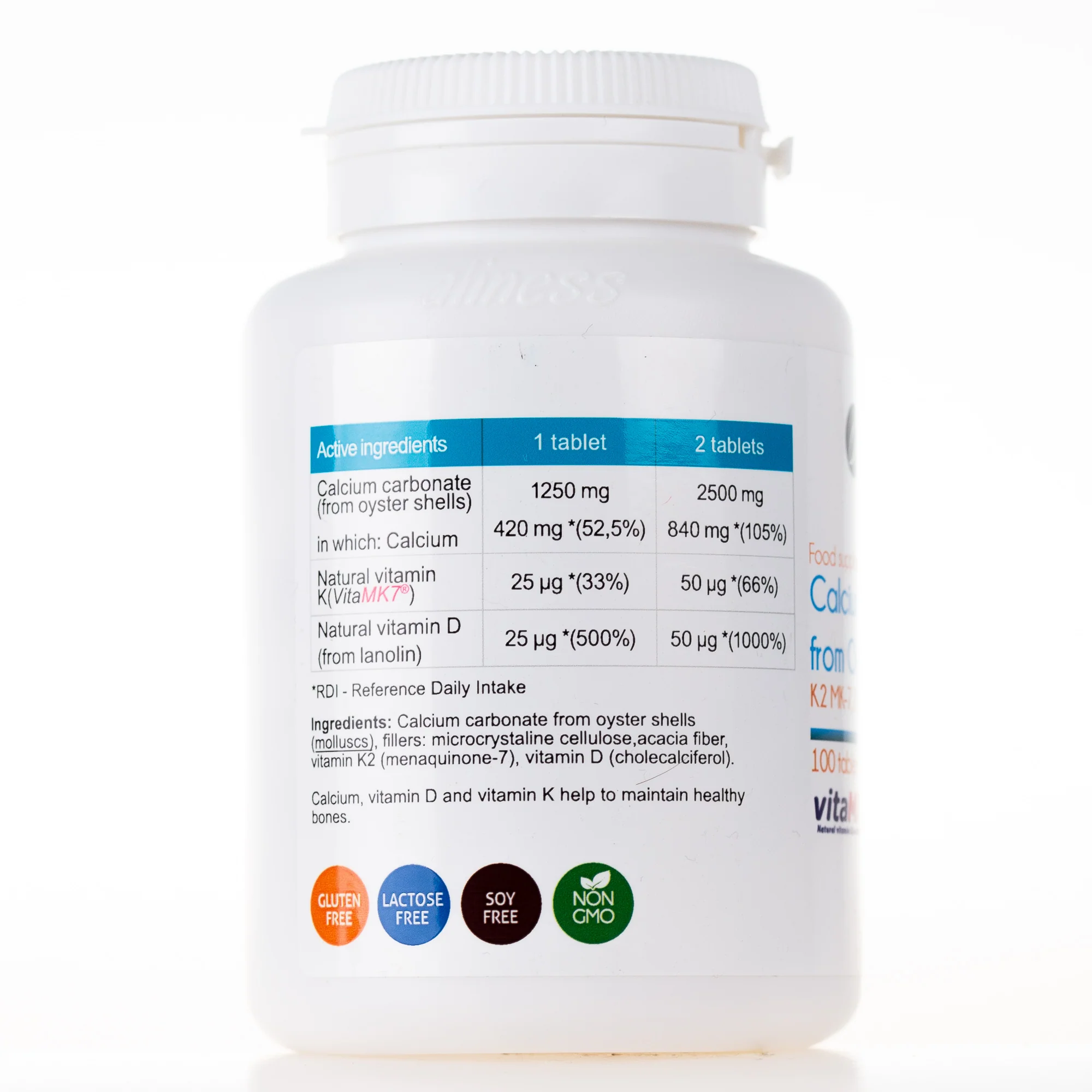 Oyster Shell Calcium with vitamins K2 and D3, 100 pills - Image 8