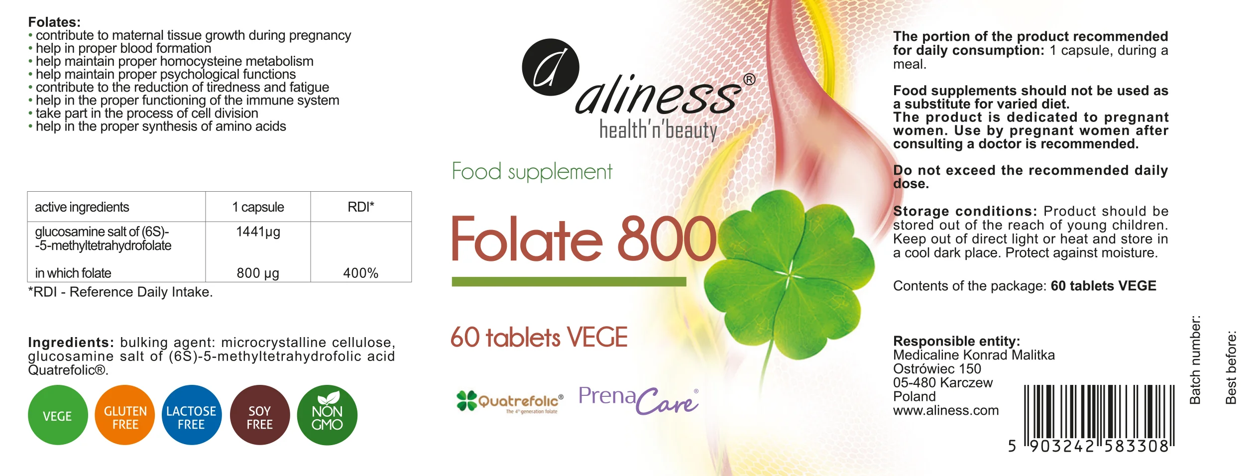 Folate for pregnant women, 800µg, 60 vegan tablets - Image 4