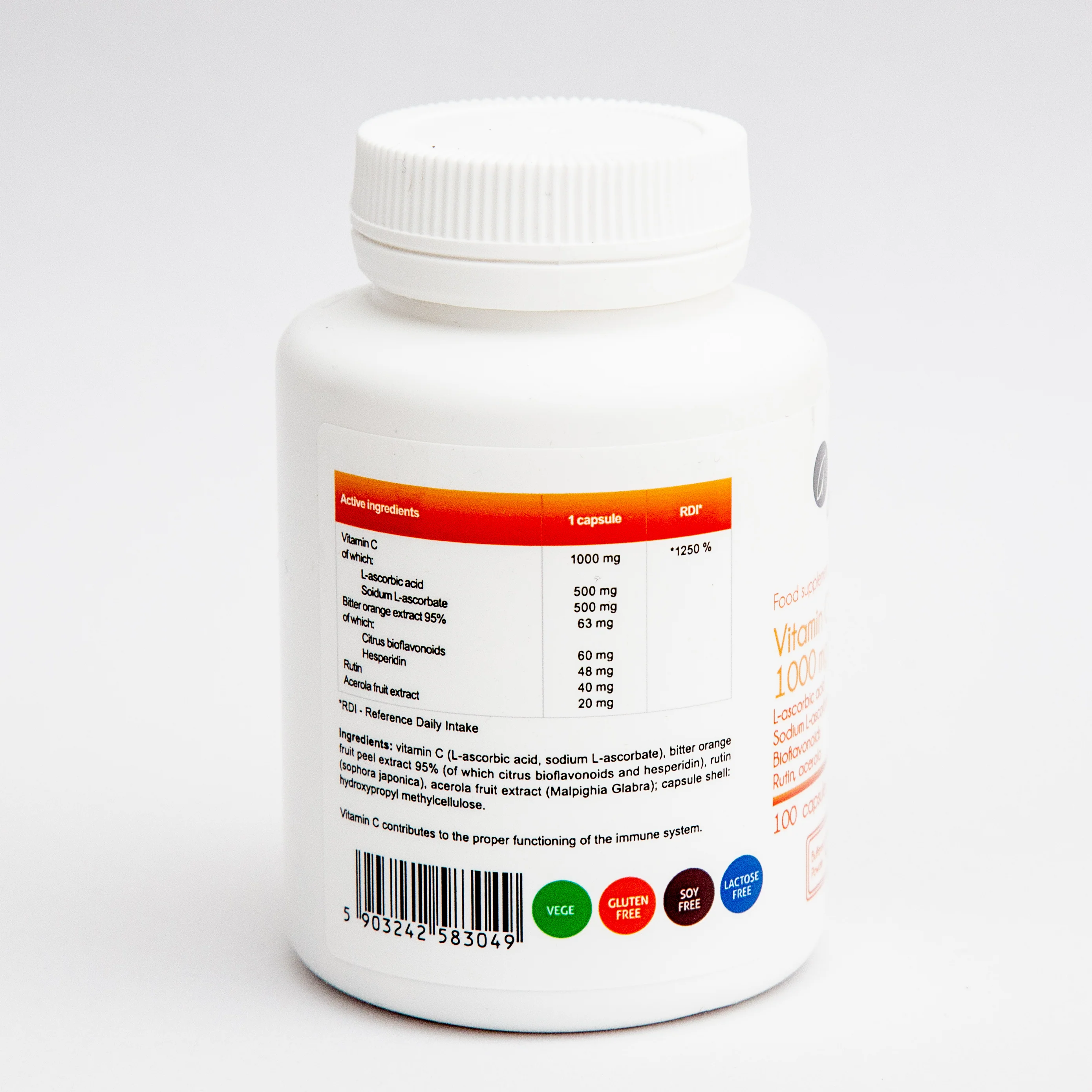 Vitamin C with Rutin and Acerola, 100 vegan capsules - Image 3