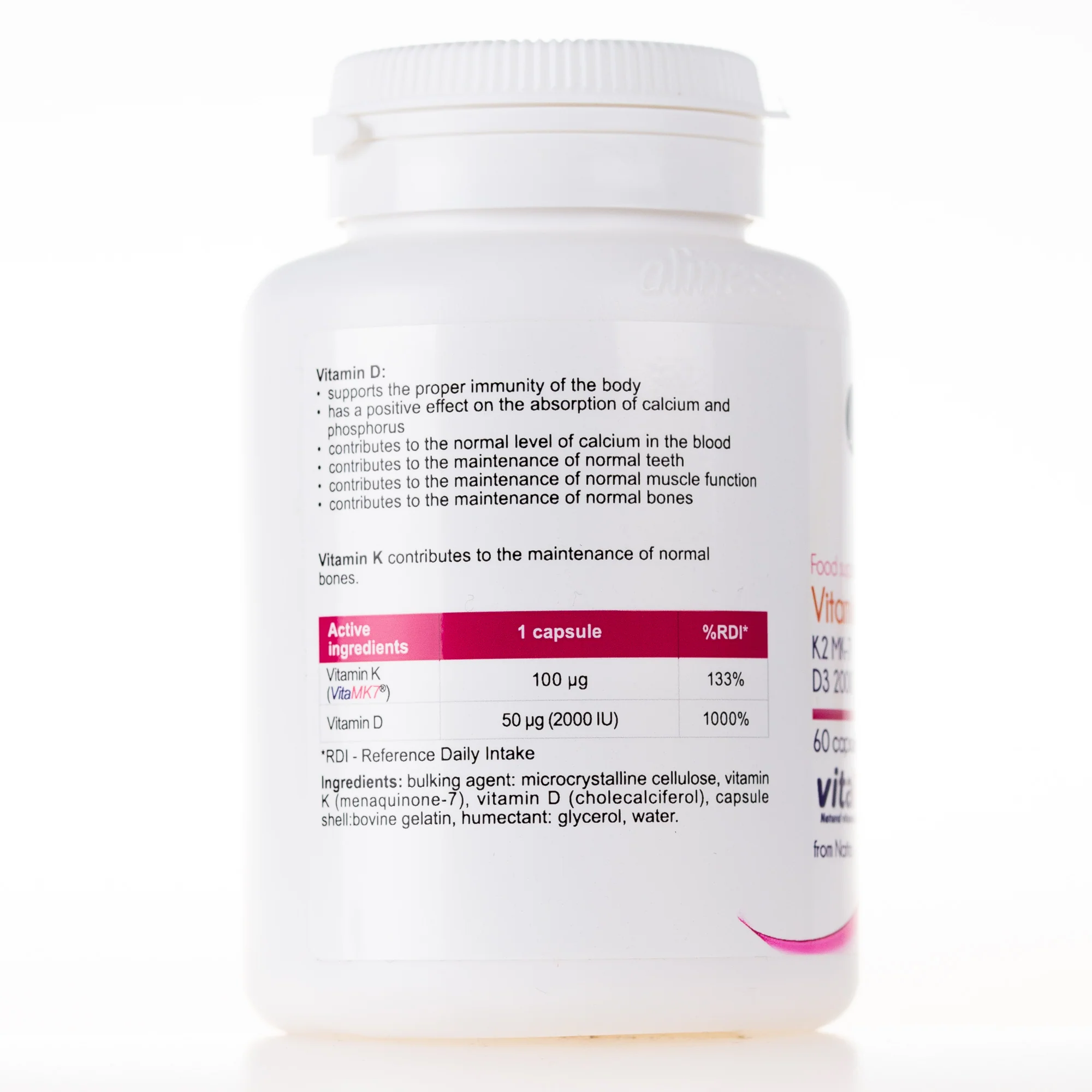 Vitamin D3 (2000 IU) with K2 MK7, 60 capsules - Image 3