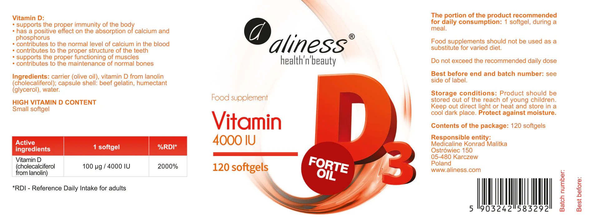Vitamin D3 4000 IU Forte, Olive Oil Formula, 120 capsules - Image 4