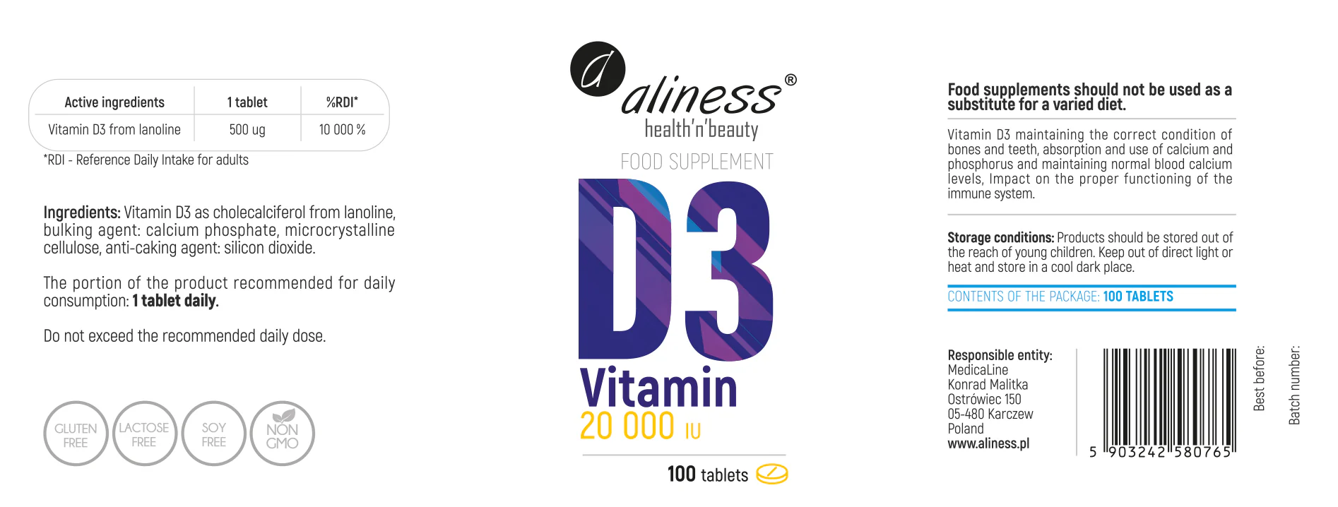 Max Strength Vitamin D3, 20000IU, 100 tablets - Image 3